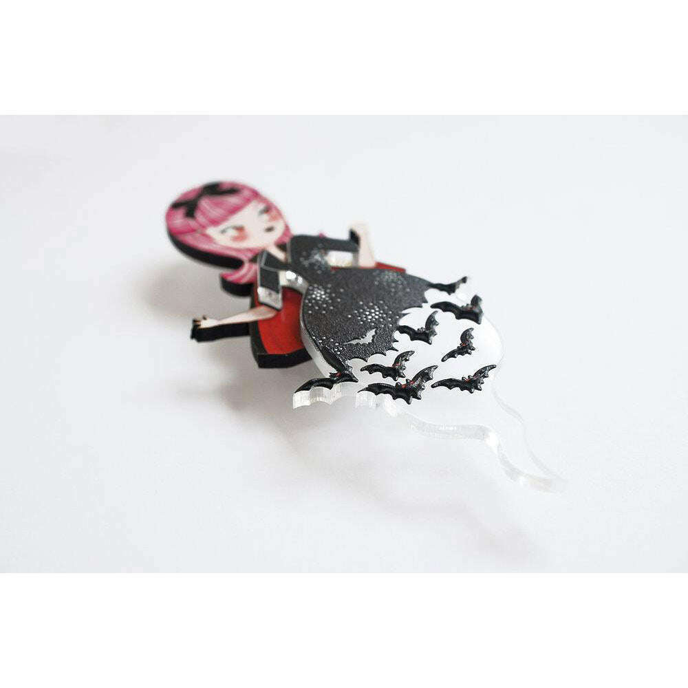 Vampiress With Bats Brooch by Laliblue