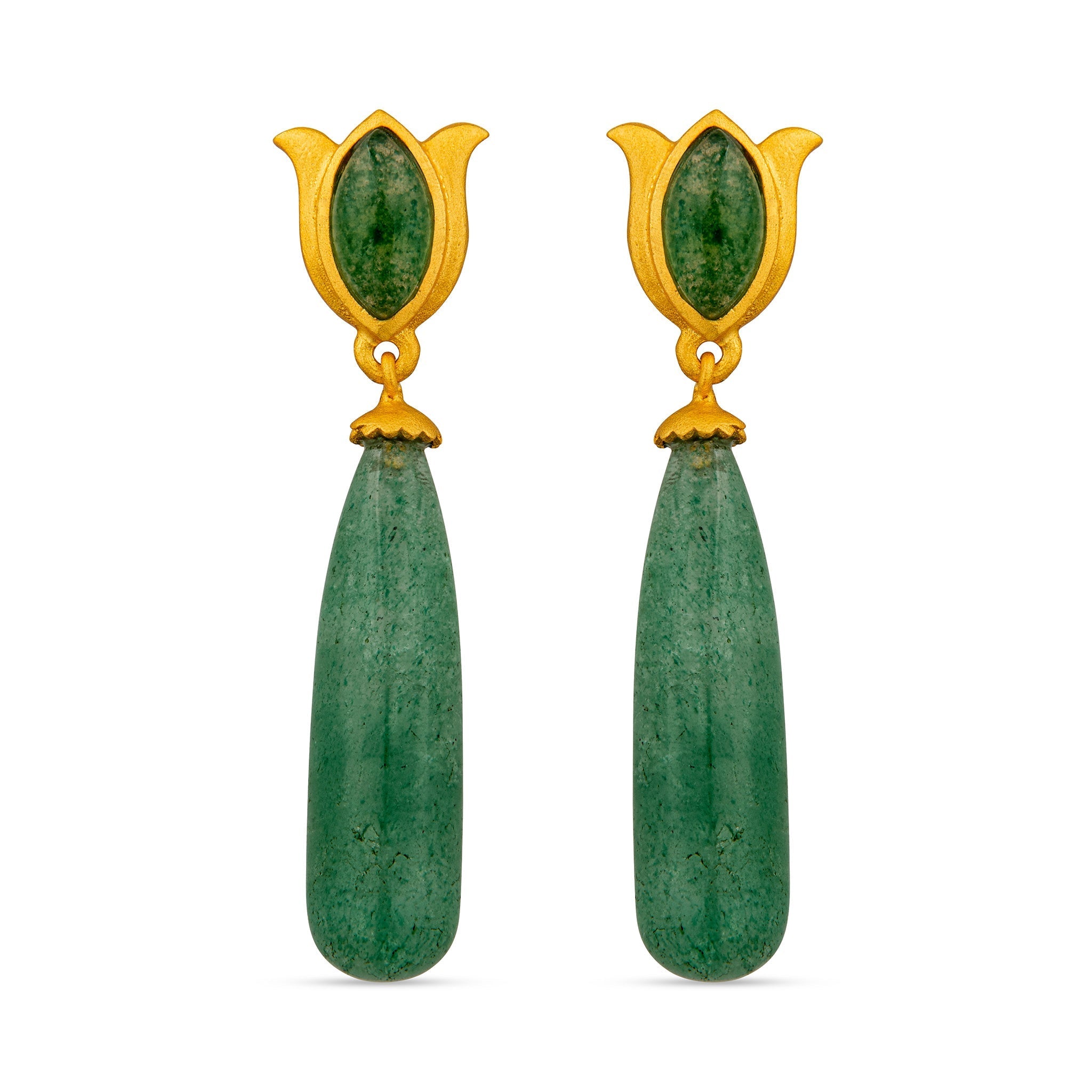 Verona Tulip Drop Earrings - Green Strawberry Quartz by Christina Greene at Shirley Shoppe