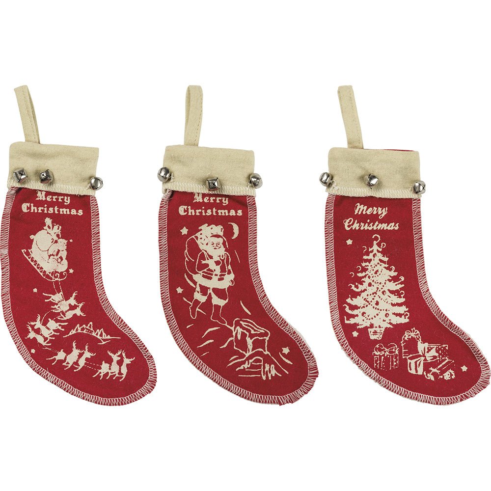 Vintage Felt Stockings Ornament Set/3 by Quirks! at Shirley Shoppe