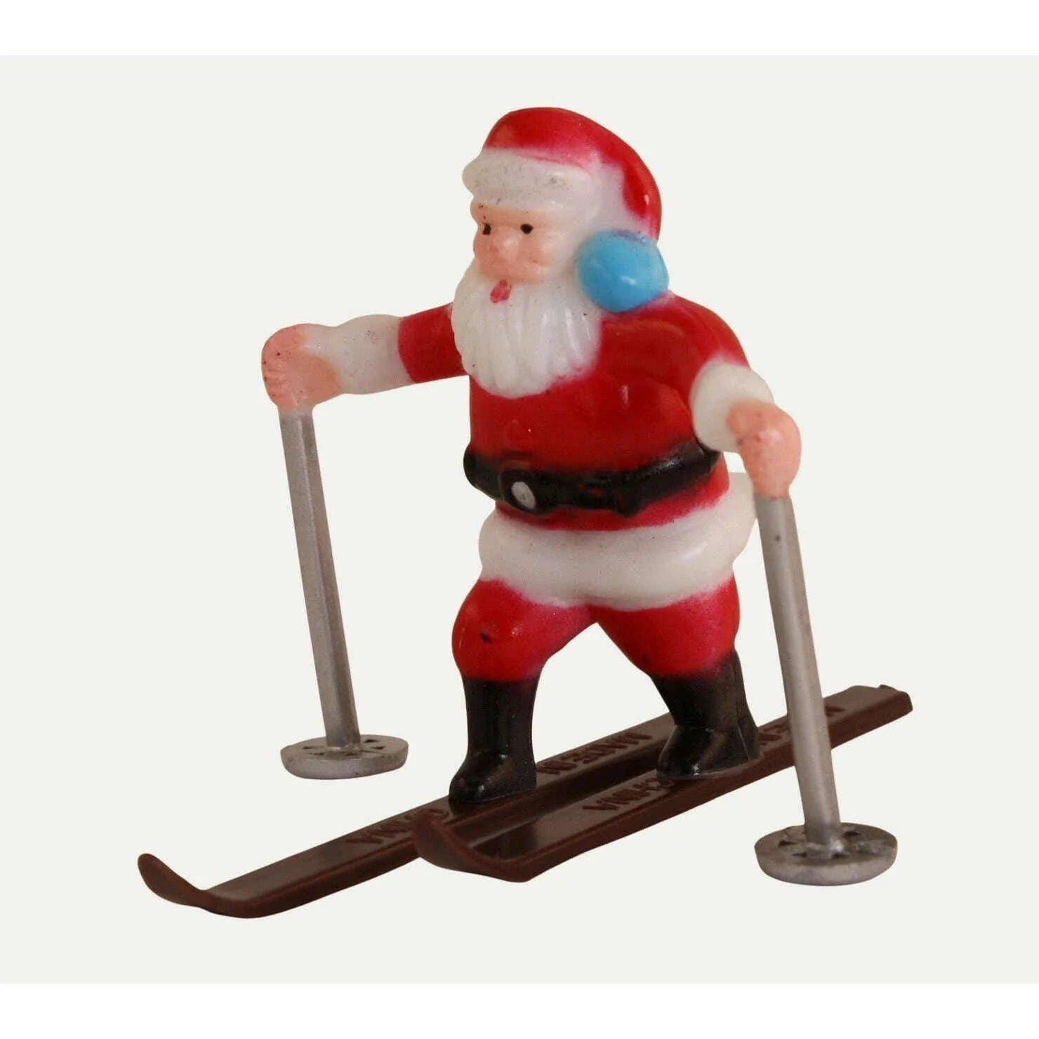Vintage Hand-Painted Miniature Skiing Santa Figures Set of 2