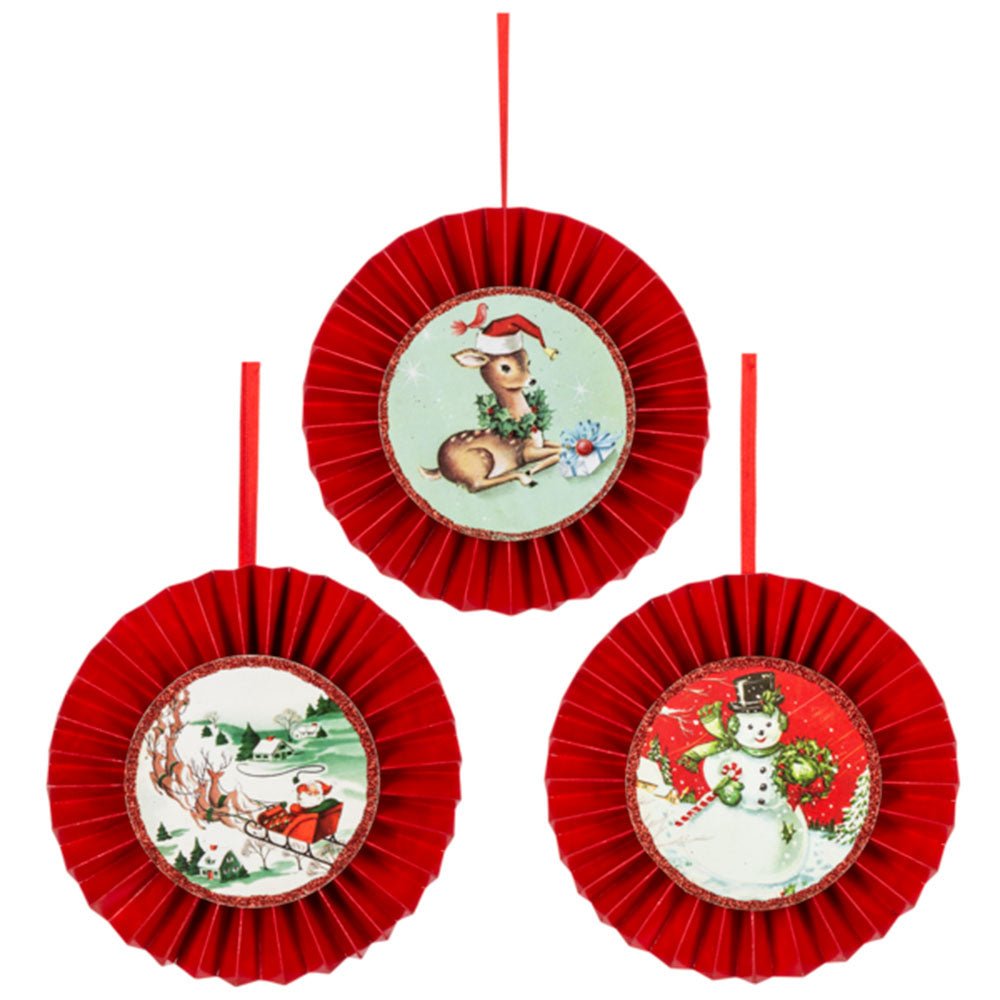 Vintage Holiday Disk Ornaments Set of 3 by Quirks! at Shirley Shoppe