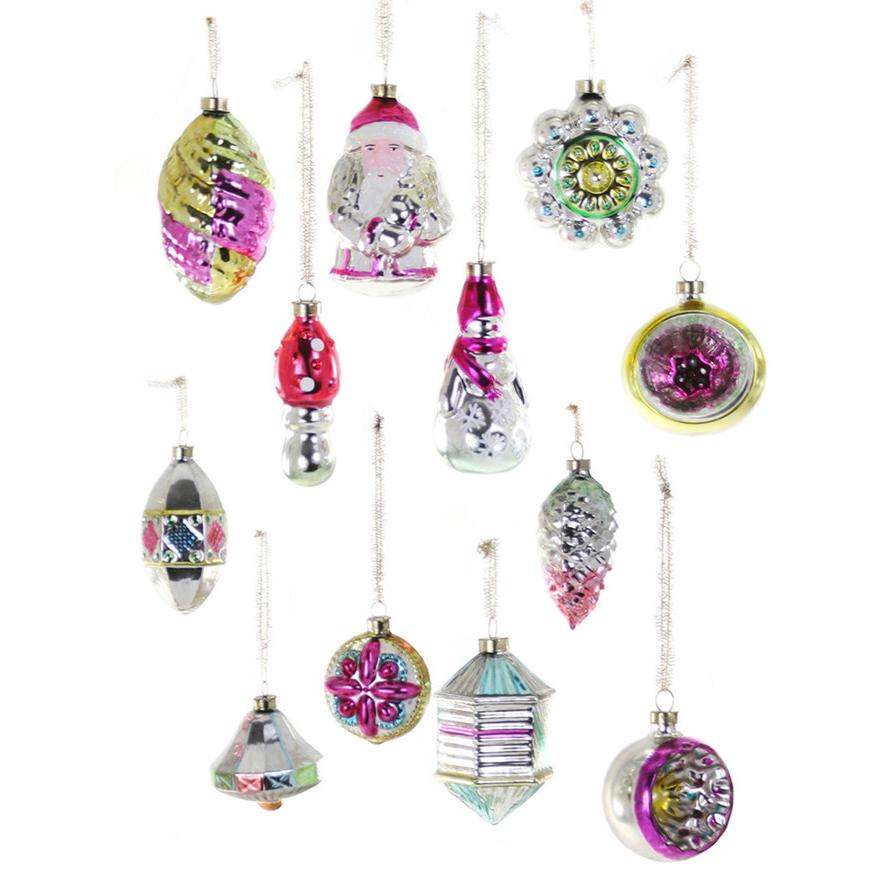 Vintage Inspired Heirloom Glass Christmas Ornaments Large Assortment of 12 by Quirks! at Shirley Shoppe