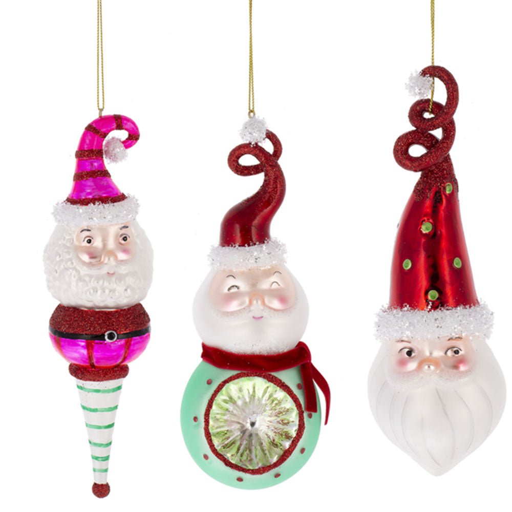 Vintage Santa Reflector Glass Ornaments Set of 3 by Quirks! at Shirley Shoppe