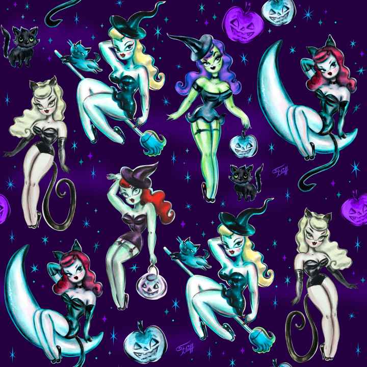 Vintage Witches Dark Leggings by Miss Fluff x Lipstick & Chrome TC2 by Quirks! at Shirley Shoppe