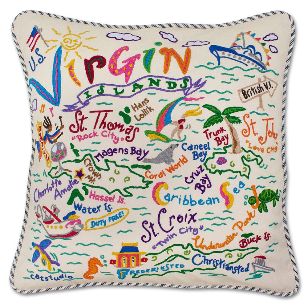 Virgin Islands Hand - Embroidered Pillow by Quirks! at Shirley Shoppe