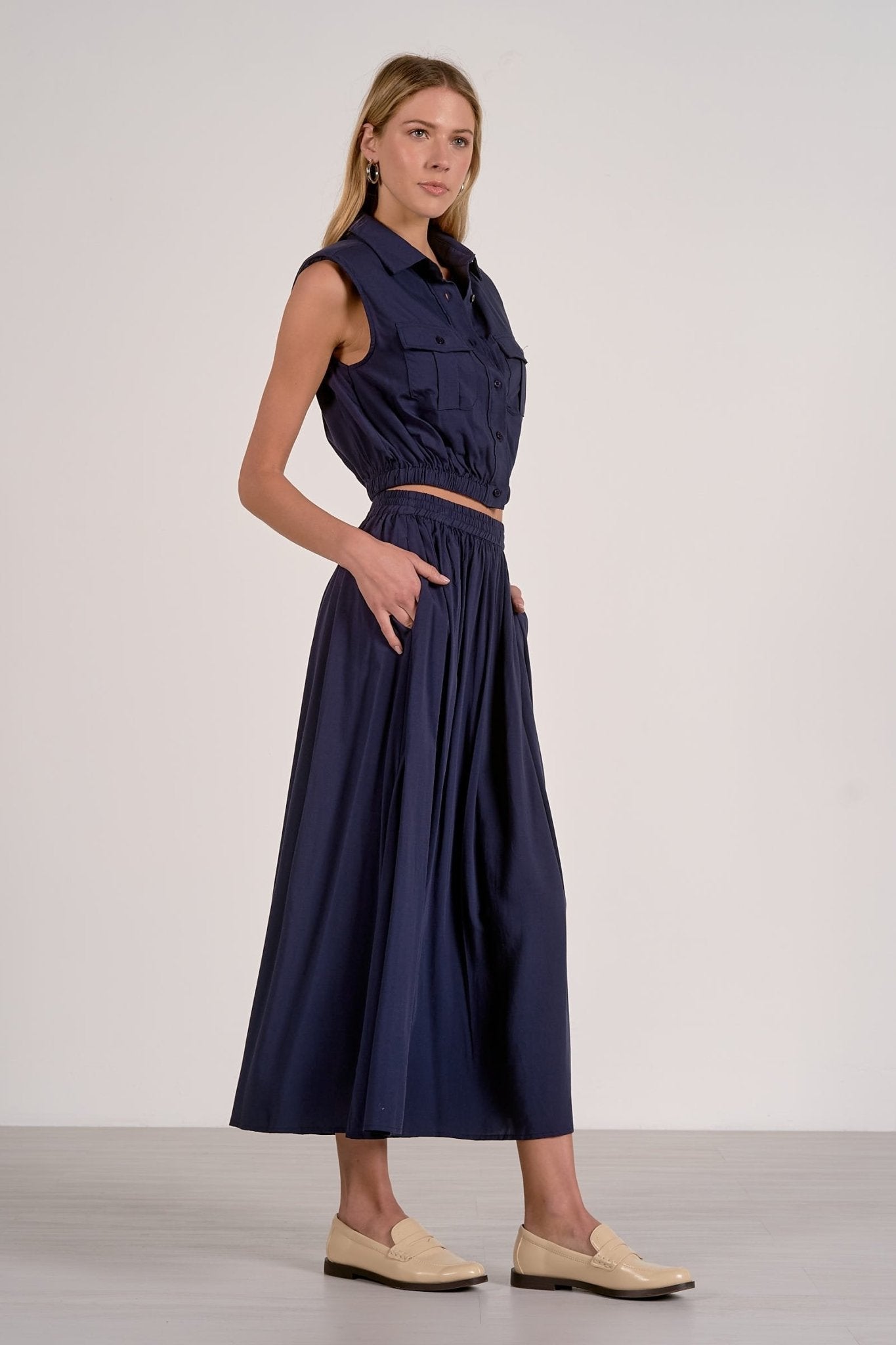 Vivi Midi Skirt Navy by Shop Elan at Shirley Shoppe