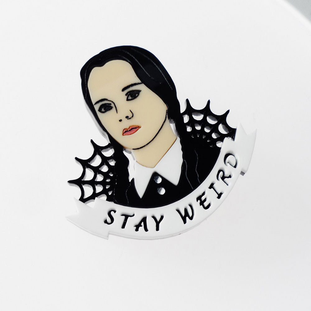 Wednesday Addams Stay Weird Brooch by Cherryloco by Quirks! at Shirley Shoppe
