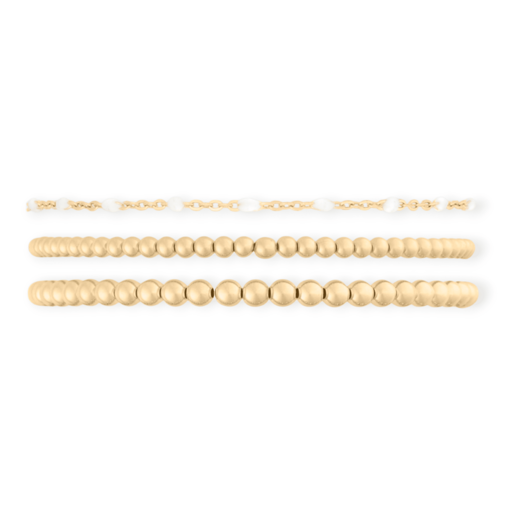 white daisy + juno bracelet triple stack (3+4mm) by Cuffed by Nano LLC at Shirley Shoppe