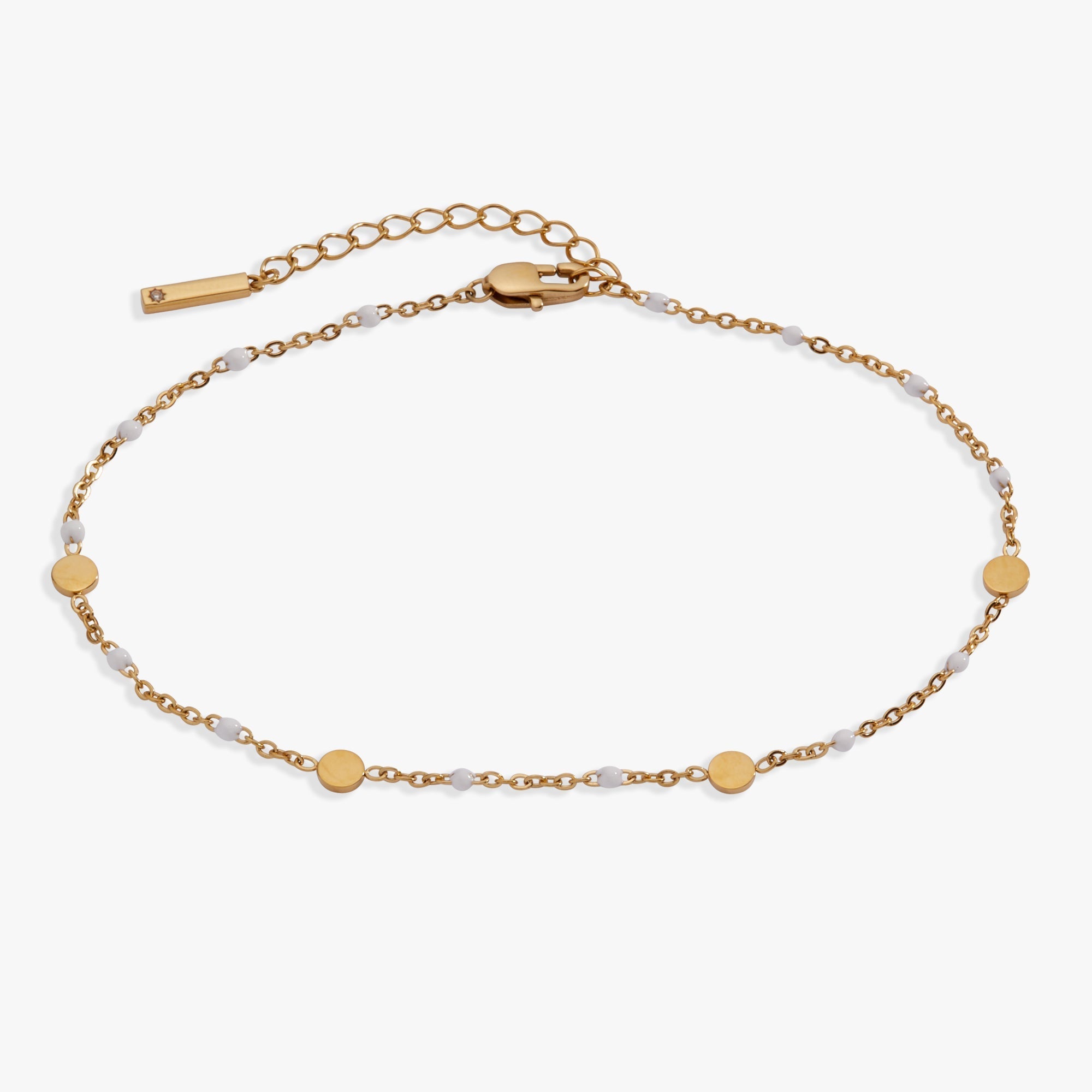 White Enameled Chain Coin Station Anklet by ALEX AND ANI at Shirley Shoppe