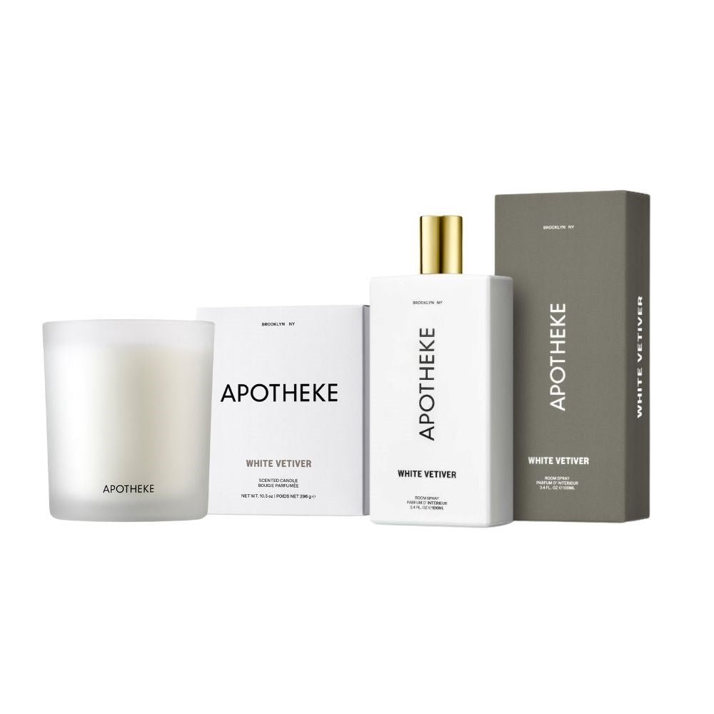 White Vetiver Room Spray and Classic Candle Duo by APOTHEKE at Shirley Shoppe
