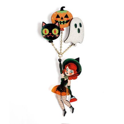 Witch with Balloons Brooch by Laliblue – Retro Kitschy Statement Brooch for Collectors by Quirks! at Shirley Shoppe