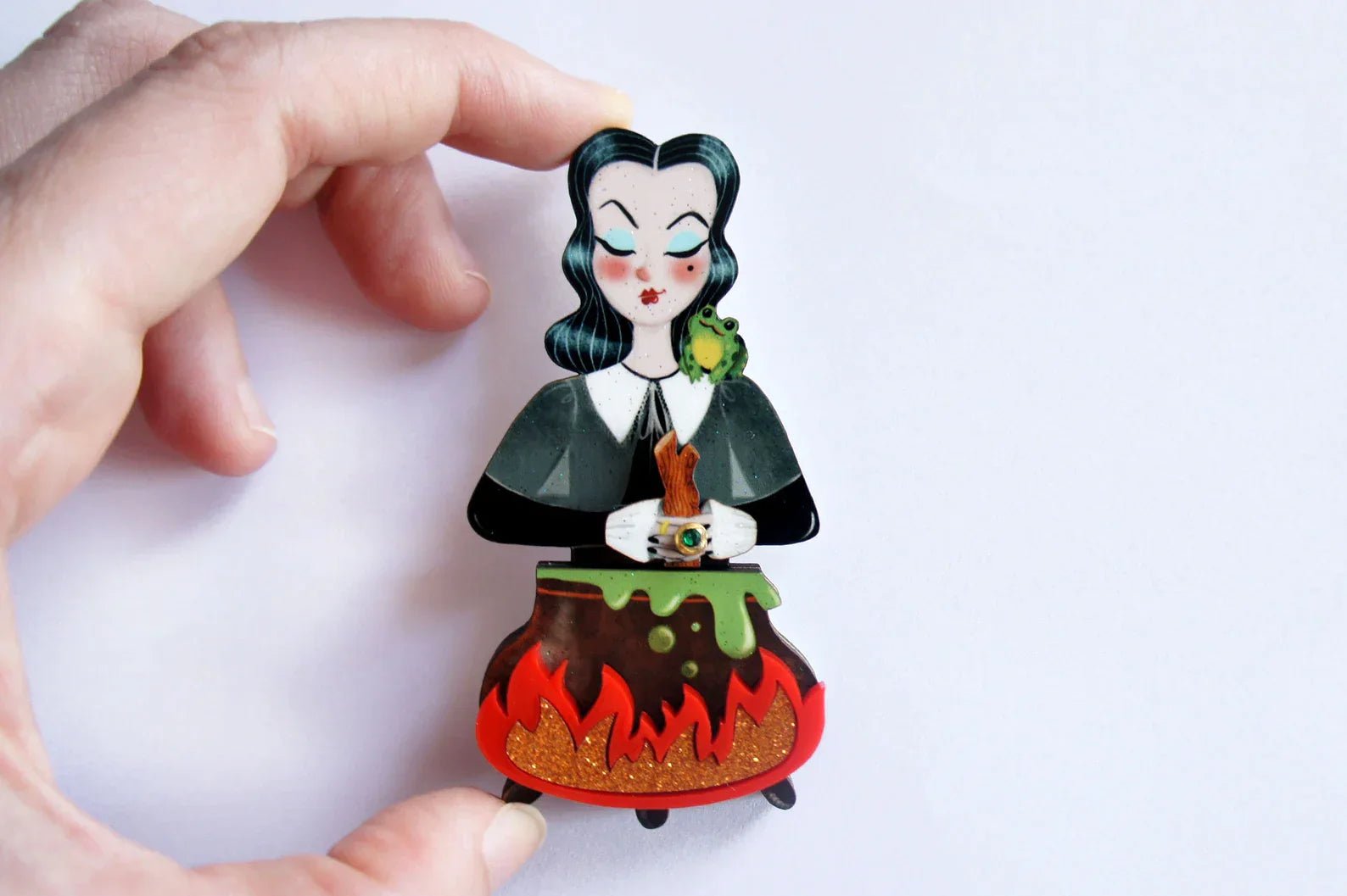 Witch with Cauldron Halloween Brooch by Laliblue by Quirks! at Shirley Shoppe