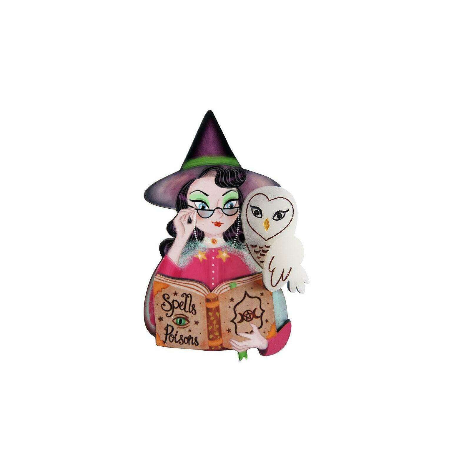 Witch with Owl Halloween Brooch by Laliblue