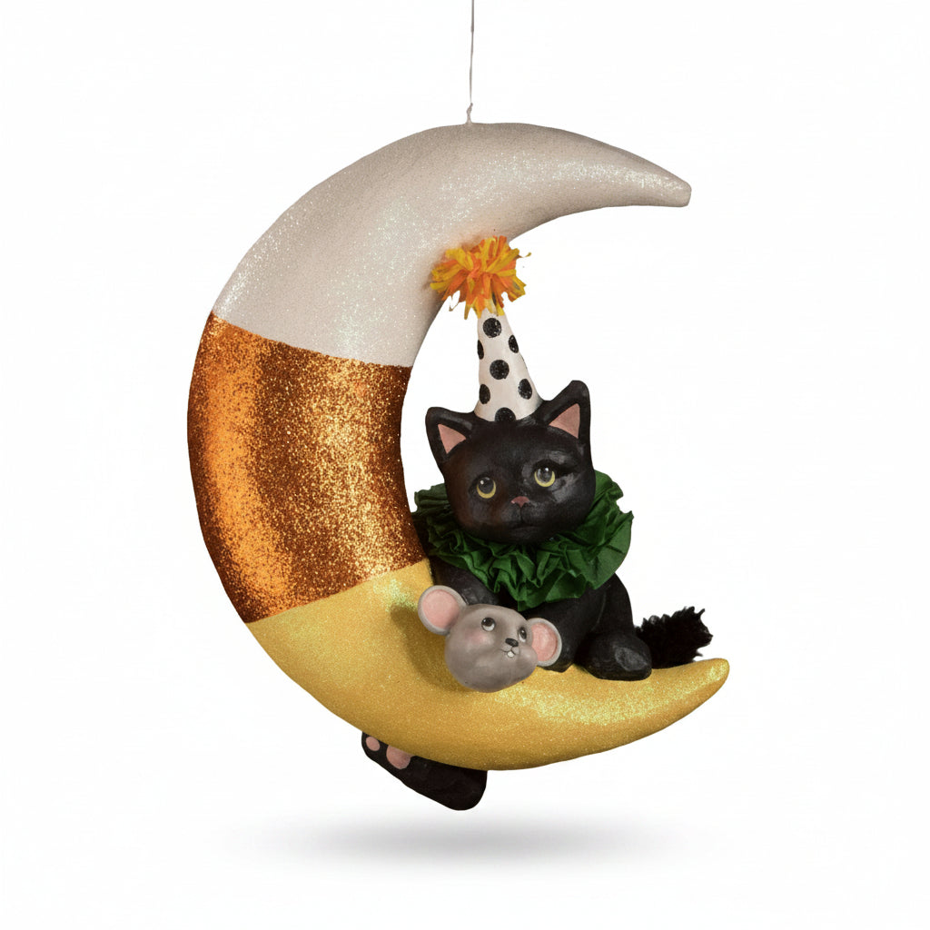 XL Party Kitty Candy Corn Moon by Bethany Lowe Designs