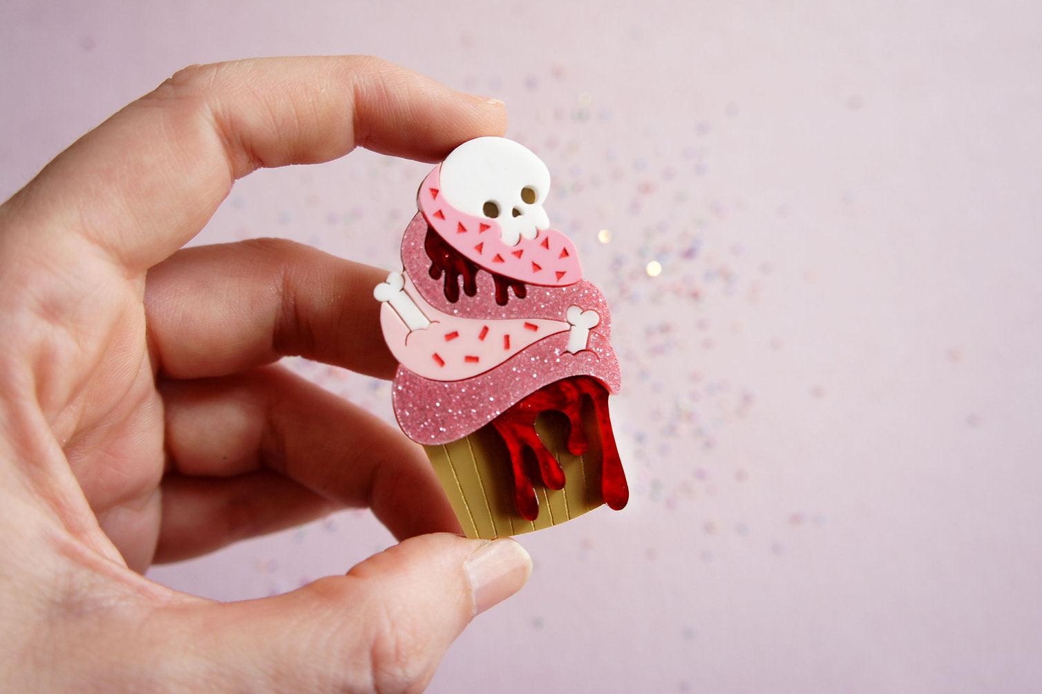 Zombie Cupcake Halloween Brooch by Laliblue by Quirks! at Shirley Shoppe